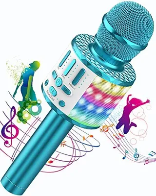 Produktbild von Karaoke Mikrofon Kinder Bluetooth mit Lautsprecher und LED-Licht Seeblau
