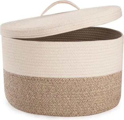 Image de Panier à linge en coton 32 L, couleur marron, 40 x 25 cm