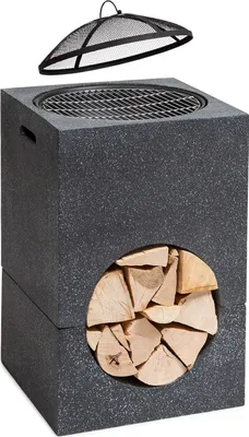 Produktbild von Blumfeldt Feuerschale, Tragbare Feuerstelle Outdoor, Feuerschalen für den Garten, Terrasse & Camping, Feuerschale mit Grillrost & Holzlagerfach, Sichere Stahlschale, Feuerstelle 50 x 75 x 50 cm