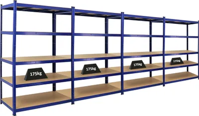 Produktbild von Mega Deal | 4x Schwerlastregal TAURUS | HxBxT 180x120x60cm | Fachlast 175kg | Blau