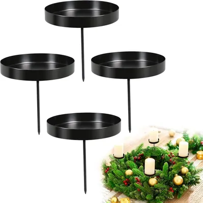 Obrázek produktu pro Držák na svíčky pro adventní věnec, 4 svíčky, 8 cm, kovový, černý, s kolíčky, dekorace na stůl, adventní věnec, držák na svíčky pro adventní svíčky, vhodný pro válcové svíčky
