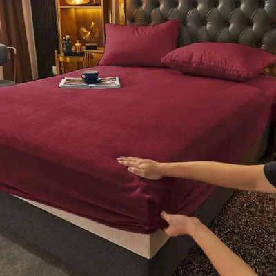 Immagine prodotto di Ibenzoa® Lenzuolo elasticizzato in flanella, 180 x 200 cm – lenzuolo elasticizzato invernale, con elastico tutto intorno, color bordeaux