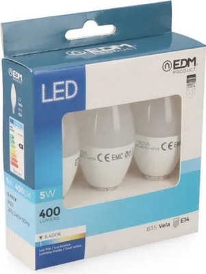 Obrázek produktu pro Edm Led svíčka žárovka E14 5w 400 lumenů 6400k bílá bílá jedna velikost