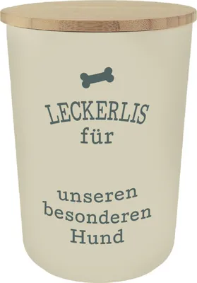 Produktbild von Personalisierte Futterdose, Vorratsdose zur Aufbewahrung m.Holzdeckel u. Silikondichtung f.Katzen u. Hunde Accessoires - Leckerlidose Blanko Creme