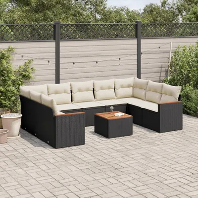 Produktbild von 10-tlg. Garten-Sofagarnitur - mit Kissen Schwarz Poly Rattan - Gartenmöbelset 3258682