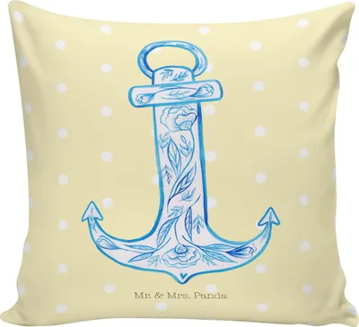 Produktbild von Mr. & Mrs. Panda Kissen 40x40 Anker Blau - Gelb Pastell - Geschenk, Sofa, bedruckt, Gute Laune, kuschelkissen, Deko, Sofakissen, 40 x 40