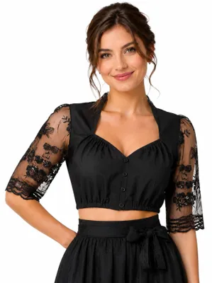 Produktbild von Dirndlbluse für Damen mit Spitze und Pailletten | Schwarz Größe: 40