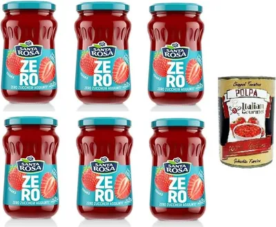 Produktbild von Santa Rosa ZERO, Confettura di Fragole zero zuccheri aggiunti Erdbeermarmelade ohne Zuckerzusatz 6x300gr + Italian Gourmet Polpa 400g