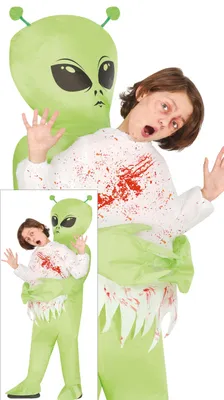 Produktbild von Alien Abenteuerfigur Aufblasbar Halloween Kostüm Film Superhelden Zeichentrick Spaß Maske Kinderparty Außerirdische Galaxie Spannung Einschlüpfen, Größe: 128/134 Farbe: Grün