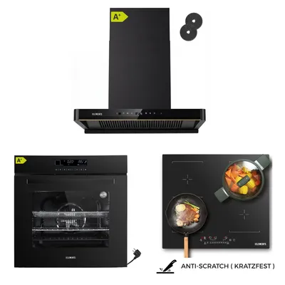 Produktbild von KB ELEMENTS Sparset, Einbauherd Set, Herdset, Induktionskochfeld 60cm, Einbaubackofen 60cm, Dunstabzugshaube 60cm, 14 Funktionen Einbaubackofen, EEKA+