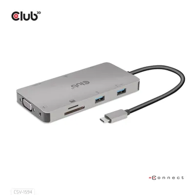 Zdjęcie produktu dla CLUB3D CSV-1594, USB 3.2 Gen 1 (3.1 Gen 1) Type-C, 100 W, 10,100,1000 Mbit/s, Czarny, Szary, MicroSD (TransFlash), SD, 60 Hz