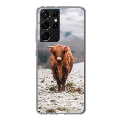 Produktbild von MuchoWow® Handyhülle Schutzhülle Hülle für Samsung Galaxy S21 Ultra Schottischer Highlander - Schnee - Berg Silikon Softcase Handy Hülle - Mobiltelefon