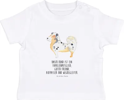 Produktbild von Mr. & Mrs. Panda  T-Shirt Hund Australien Shepherd 0. - 6. Monat - Weiß - Geschenk, Sprüche, Baby Top, Kleinkind Shirt, Kurzarmshirt, Spruch, Familie, Babyshirt