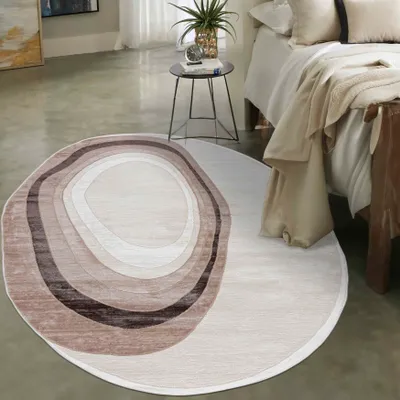 Image de Tapis Mazovia Beige Abstract - Salon, Chambre à coucher, Salle à manger, Bureau - Non tissé - Irrégulier - Forme irrégulière - 160x220 cm
