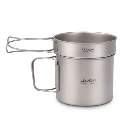Obrázok produktu pre Lixada Ultralehká titánová sada riadu na kempovanie – 1100 ml hrniec a 350 ml panvica so sklopnými rukoväťami