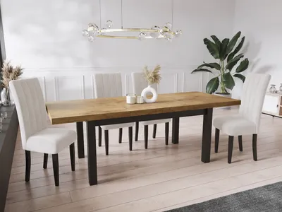 Produktbild von Moderner Rechteckiger Ausziehbarer Esstisch - Platzsparend - Schwarze Holzbeine - 200 bis 300 cm - Hergestellt in EU - 200 x 100 cm - Lancelot Eiche