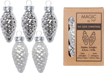 Produktbild von Christbaumschmuck Zapfen 4,5cm Glas 12 Stück - Frosty Silver