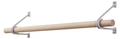 Produktbild von Wandgarderobe 120 x 150 mm Weiß satinpulverlackiert mit 800 mm Garderobenstange aus Buche Ø 30 mm