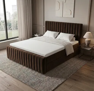 Produktbild von Boxspringbett MONACO II 140 cm x 200 cm AMOR VELVET 01 Braun Bett mit zwei Bettkästen und H3 Matratze,Komplett-Set mit Matratze und Topper
