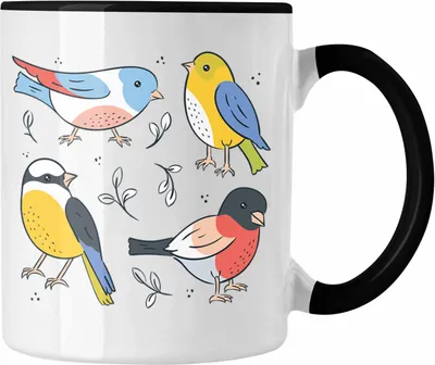 Produktbild von Trendation - Arten von Vögeln Spatzen Vogel Tasse Geschenk Grafik Geschenkdiee für Vogel-Liebhaber (Schwarz)