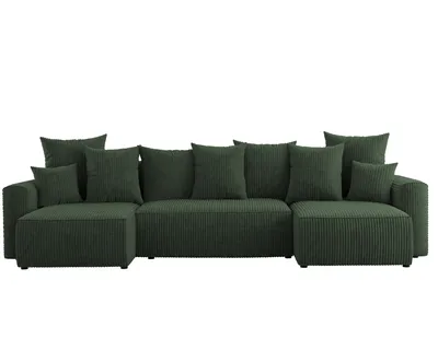 Produktbild von U-Form Sofa ANTONIO DENVER - 312x142x73cm, Wohnzimmersofa mit Schlaffunktion & Bettkästen - Eckarniutur, Couch U-form, Bezug - Grün