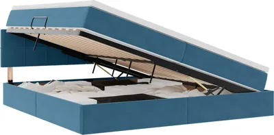 Obrázok produktu pre Úložná posteľ s matracmi Tmavomodrá 200 x 200 cm Zamat