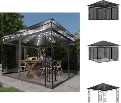 Produktbild von vidaXL Pavillon mit Moskitonetz & LED-Lichterkette 3x3x2,73m Anthrazit -  Pavillons & Partyzelte