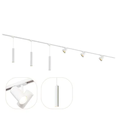 Produktbild von 1-Phasen Schienenbeleuchtung – GU10 – 600cm – I-Form – 3 Viror Duo Spots – 3 Pendelleuchten – Schienensystem – Weiß