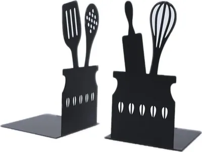 Image de Serre-livres en métal noir 2 pièces, pour le bureau des enfants 15cm, stable & de haute qualité