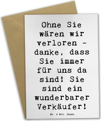 Produktbild von Mr. & Mrs. Panda Grußkarte Spruch Wunderbarer Verkäufer - Weiß - Geschenk, Anerkennung, du bist wunderbar, osterkarte, weihnachtskarten, hochzeitskarten, Liebevoll