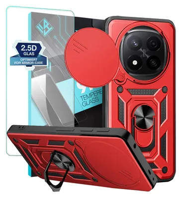 Produktbild von Armor Handyhülle für Xiaomi Redmi Note 14 Pro+ 5G  mit 9H Displayglas Displayschutz Kameraschutz Handy Panzer Case Cover Schutzhülle Outdoor Farbe: Rot