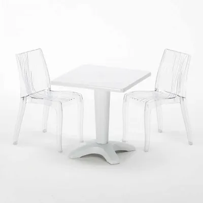 Produktbild von Weiß Quadratisch Tisch und 2 Stühle Farbiges Polypropylen-Innenmastenset Grand Soleil Dune Terrace - Transparent