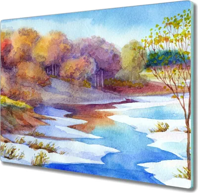 Produktbild von Coloray Hackbrett Kochplattenabdeckung Herdabdeckplatte 60x52 cm Schneidebrett Küchenbrett - Aquarell Baum Fluss