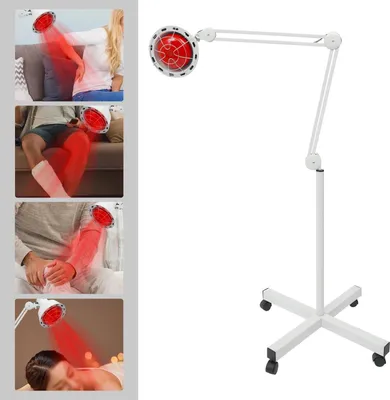 Obrázek produktu pro Infračervená tepelná lampa – stojanová terapeutická lampa – 275 W – nastavitelná 0–90 °C – časovač – 4 kolečka – EU zástrčka – 220 V – bílá