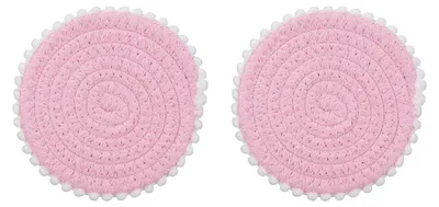 2 runde Baumwoll-Platzsets, 13,5 cm, Blumenrand, rosa