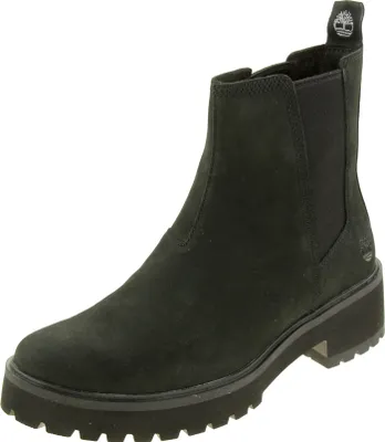 A black Timberland Chelsea boot for women.