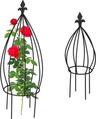 Image de Tuteur Relaxdays, lot de 2, en forme d'oignon, tuteur pour plantes grimpantes, métal, autoportant, obélisque, tuteur pour rosiers, noir