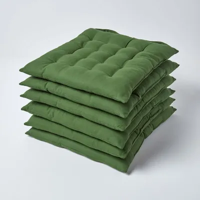 Produktbild von HOMESCAPES 6er Set Stuhlkissen 40x40 cm olivgrün – Sitzkissen Outdoor/Indoor mit Baumwollbezug, Sitzpolster waschbar