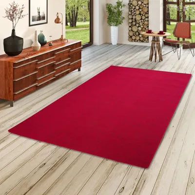Produktbild von Feinschlingen Velour Teppich Strong Rot, Größe:100x400 cm