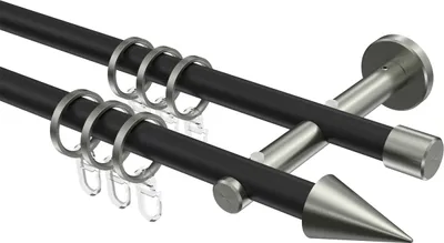 Produktbild von Interdeco Gardinenstange / Vorhangstange Schwarz / Edelstahl-Optik, Typ Medium Scarano (Kegel), 16 mm Ø 2-läufig, 400 cm
