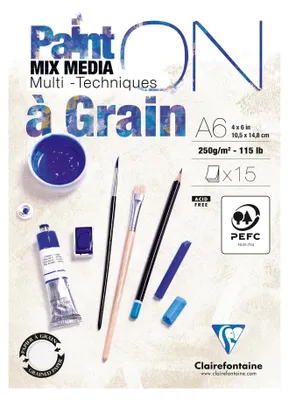 Immagine prodotto di Blocco mixed media Clairefontaine Paint'On a grain 250 g/m² A6, 15 fogli