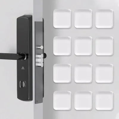 Produktbild von Famanu Türgriffpuffer Set 12 Stück – 4 cm quadratisch – selbstklebend – transparent