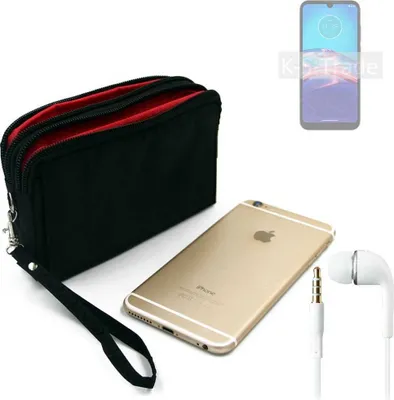 Produktbild von TOP SET kompatibel mit Motorola Moto E6i Handy Hülle Gürteltasche schwarz + Kopfhörer Travel Bag Travel-Case mit Diebstahlschutz praktische Schutz