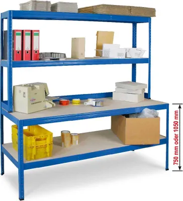 Produktbild von Werkbankregal mit Regalaufsatz und Regalboden, BxTxH 1800 x 600/300 x 1800 mm