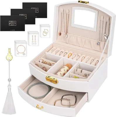 Image de Boîte à bijoux - Boîte de rangement pour bijoux - Organisateur à bijoux - Double compartiment - 20x16x10 cm - Blanc