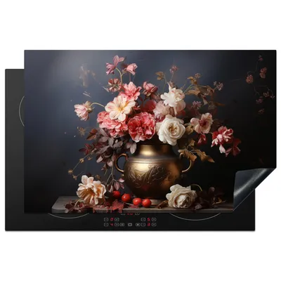 Produktbild von KitchenYeah© Herdabdeckplatte Stilleben - Blumen - Rosen - Blumenstrauß - Vase , 80x52cm, Küche Deko, Glaskeramikkochfeld Herdabdeckung, Abdeckplatte fùr Kochfeld