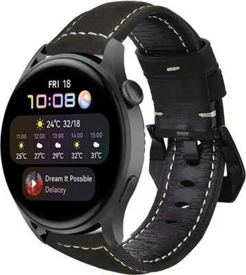 Produktbild von Strap-it Huawei Watch 3 (Pro) Lederarmband (Schwarz)