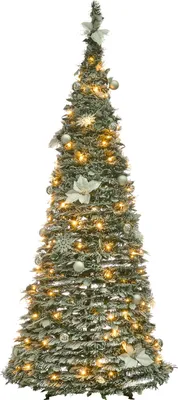 Produktbild von BELIANI Künstlicher Weihnachtsbaum Weiß Synthetisch 185 cm Schneebedeckt Zusammenklappbar LED Lichterkette Weihnachten