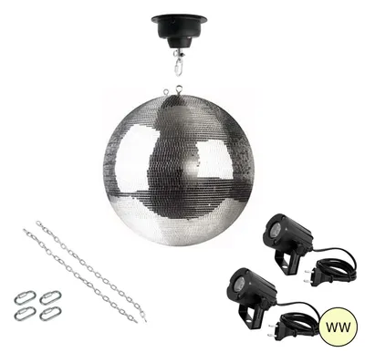 Produktbild von Spiegelkugel Komplettset 40cm mit Motor, 2 x LED Pinspot (warmweiss) und Montagematerial PROFI