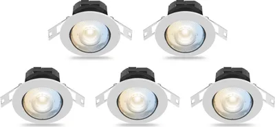 Produktbild von Calex Smart LED Einbaustrahler, Weiß, neigbar, RGB-Farben & kalt- bis warmweiß Licht, dimmbar, WLAN App- & Sprachsteuerung, 5er Pack